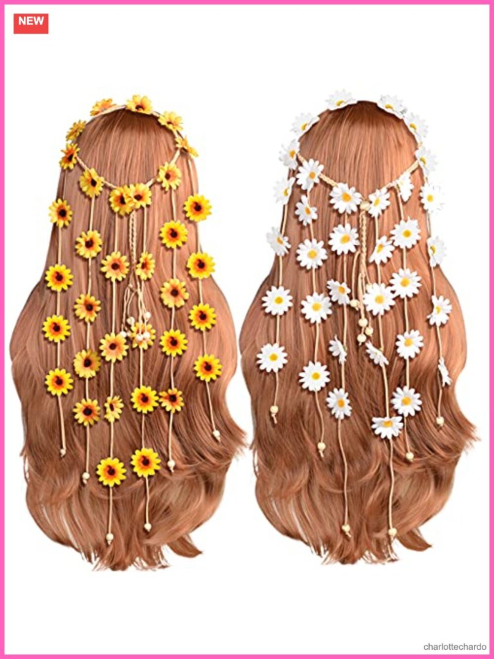 2pc Sunflower Hippie Headband Floral Crown Boho Hair Accessories